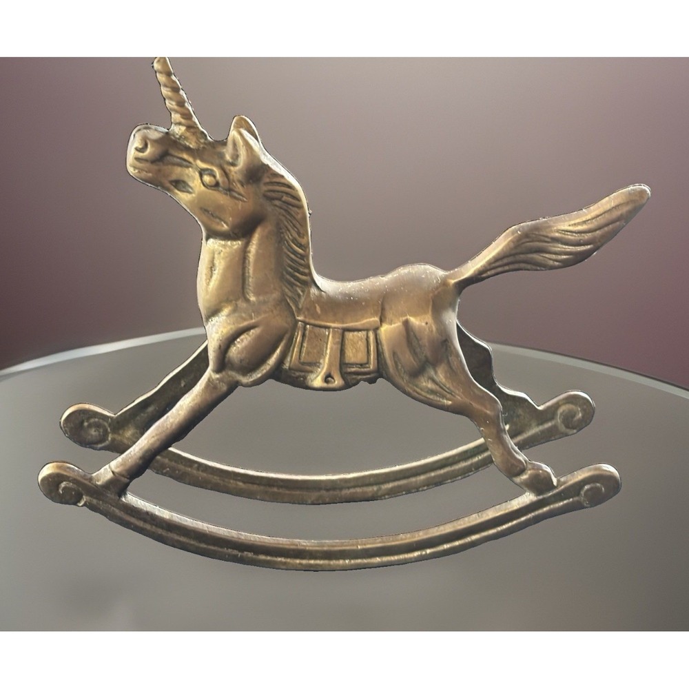 Vintage Solid Brass Horse Unicorn Figurine 7.5" Long x 6 1/4" High Patina